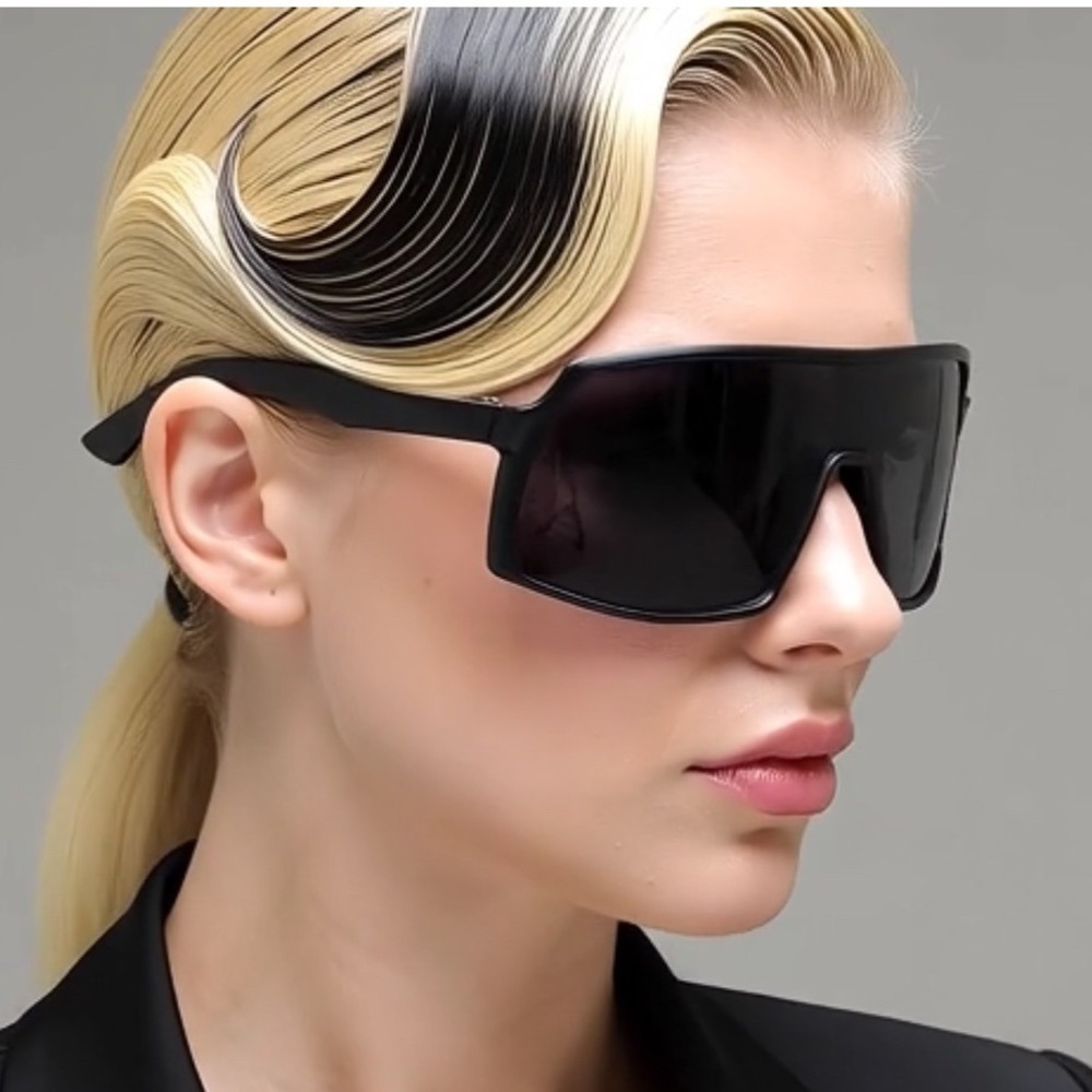 Oversized Shield Sunglasses Black Frame Dark Grey Lenses Fashion Statement Women